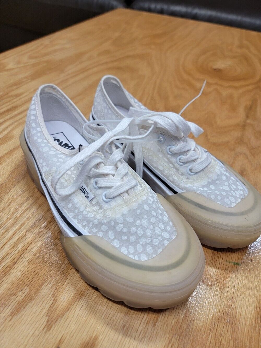 Vans Authentic Skate Athletic Shoes Women's 7.5 White Lace Up Modular Dots S10
